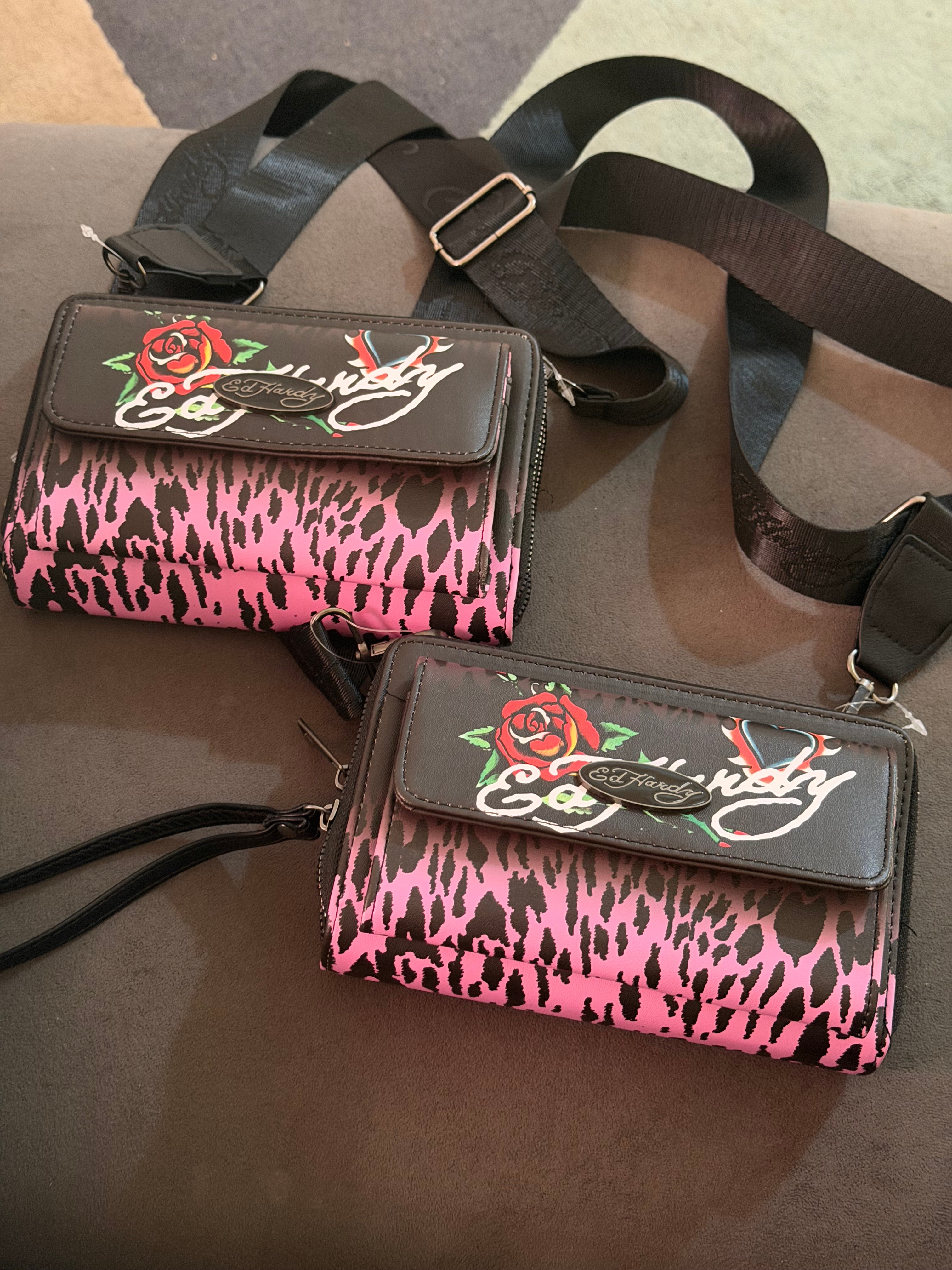 Ed Hardy Heritage Collection Leopard & Rose Crossbody Wallet