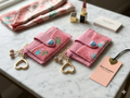 Juicy Couture Pink Velour Cherry Print Cardholder Keychain